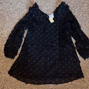 New JODIFL Black Polka Dot Textured Dress Fun! Medium Women’s